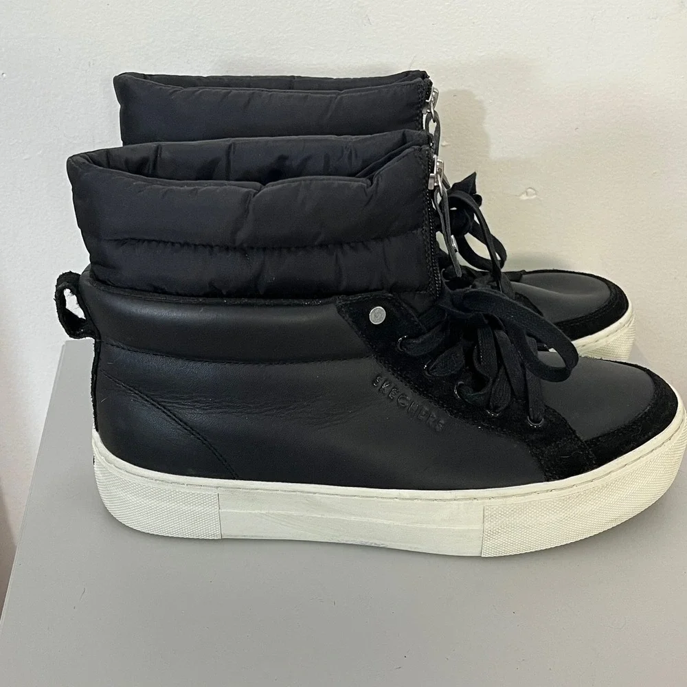 Skechers Street Rise Fit Alba Black Leather high top trainers‎ Women's Size 10